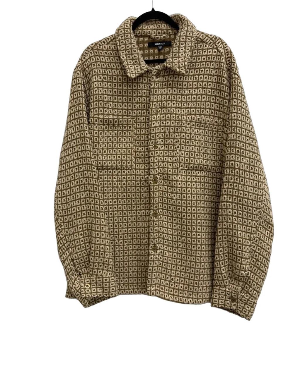 Nova Men Geometric Textured Shirt Jacket Tan Cream